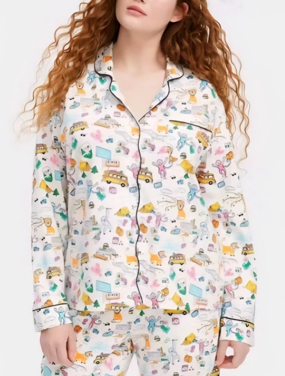 NWT Roller Rabbit Roadtrip Long Sleeves Pajama Top Blue/Yellow/Pink, Small